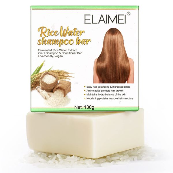 Rice Water Shampoo and Conditioner Bar 130G Anti Hair Loss Solid Fermented Rice Water Soap for Hair Growth Moisturizing Repair Dry Damaged