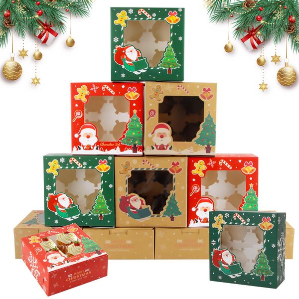 SilverChry 12 Stück Weihnachts Kekskästen Boxen, Cupcake Box, Cupcake Muffin Box mit Fenster, Geschenkbox mit Sichtfenster, Weihnachts Plätzchenschachtel, Kuchen Schachtel, Papierbox