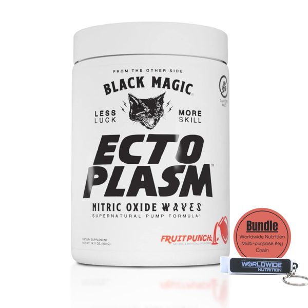 Worldwide Nutrition Bundle Compatible with Black Magic Supply Ecto Plasm - Fruit Punch High Volume Pre-Workout - 20 Scoops Non Stim Pump Preworkout Powder Supplement with Multi-Purpose Keychain