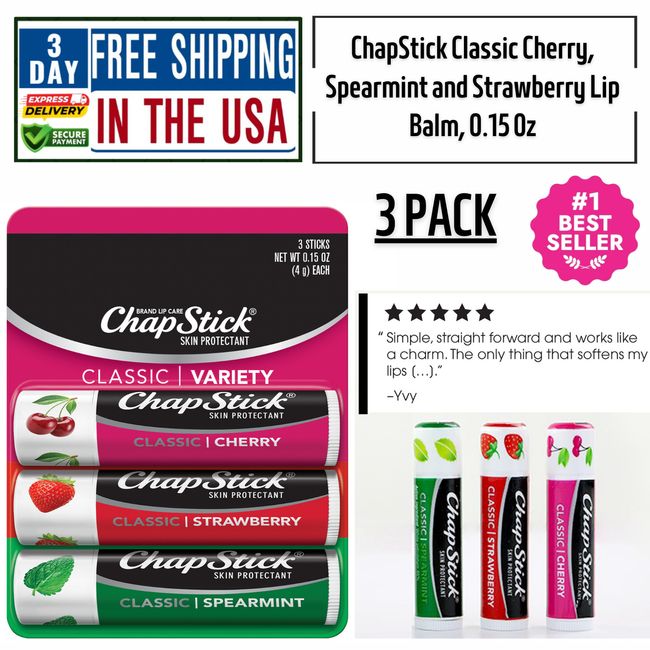 Lip Balm, Lip Balm With Spf,  Classic Cherry Spearmint and Strawberry 3 Pack