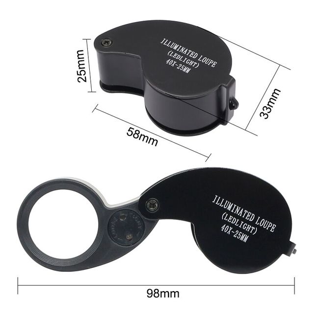 40X Full Metal Illuminated Jewelers Foldable Loupe Magnifier with