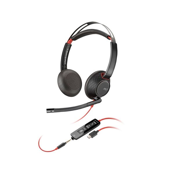 Plantronics Poly Blackwire 5220 Stereo USB-C Headset +3.5mm Plug +USB-C/A Adapter