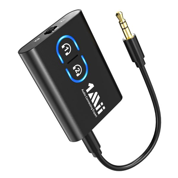 1Mii Bluetooth Transmitter, Receiver, 2-in-1 Bluetooth, Low Latency Bluetooth 5.3 Transmitter, Receiver, Connects 2 Receivers, Supports aptX Adaptive/aptX, LL/aptX, HD/AAC/AUX, Earphone Jack 3.5mm for