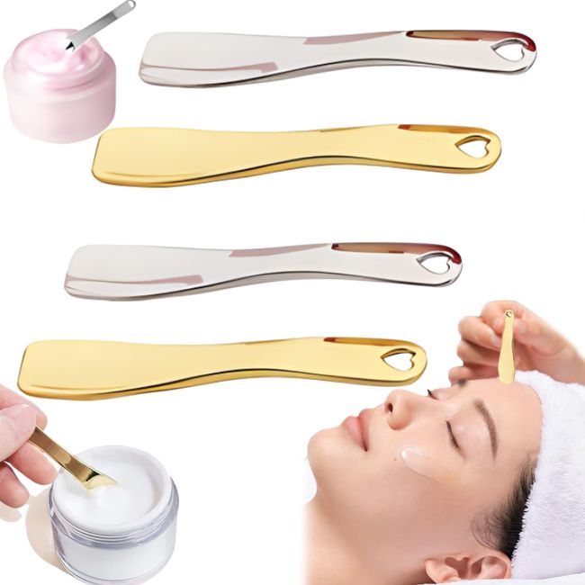 4 Stück Kosmetische Spachtel Scoops, Kleine Metall Spatel Kosmetik, Gesichtsmaske Spatel Löffel, für Gesichtskosmetik Gesichtscreme Lotionen Feuchtigkeitscreme Mischen Proben (Silber und Gold)