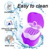 Colorful Denture Bath Case with Brush, Denture Cup Soaking Holder False Teeth Container Mouth Guard Storage Case Cleaning with Lid Waterproof - Purple