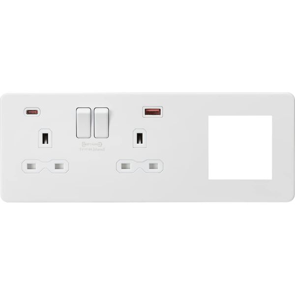 Screwless 13A 2G DP Socket with USB Fastcharge + 2G Modular Combination Plate - Matt White
