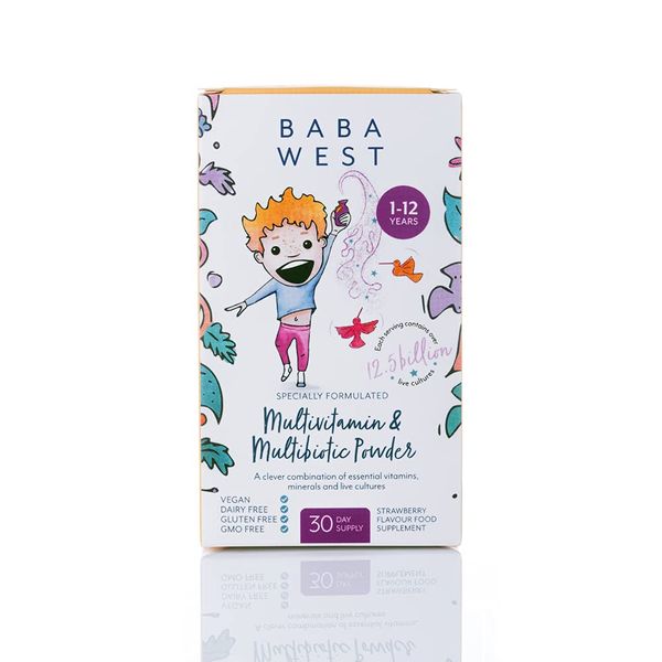 Baba West | Children's Multivitamin & Multibiotic Powder | with Live Cultures, Essential Vitamins & Minerals | Kids 1 to 12 Years