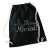 Flox Creative Black Drawstring Bag I'm Getting Mer-ied! Metallic Silver Mermaid Pun