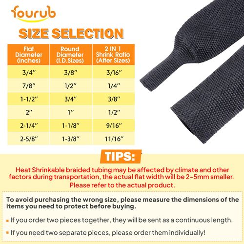 Fourub 2 in 1 Ratio Heat Shrink Braided Sleeving, Flat Wire Insulation Protection, Automotive Braided Protective Sleeve, Abrasion Resistance (3/4"-18Ft)