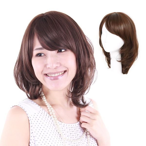 My Energetic Wig, Medium, Elegant Medium Wig, For Women, Full Wig, Heat Resistant, M3C7 (Medical Base + Human Hair Mix, C9 Slightly Bright Brown)