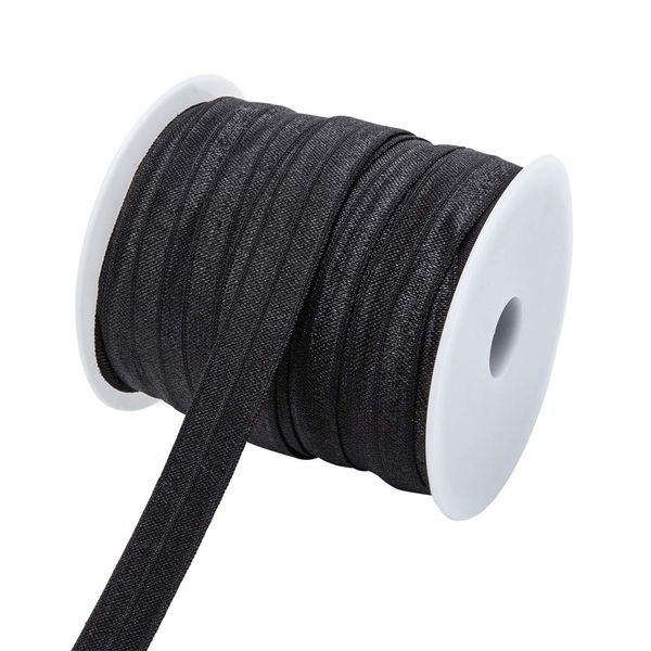 BENECREAT 33 Yard/30m 15mm breiter schwarzer Foldover Elastic Stretch FOE Elastic Ribbon für Haargummis Haarbänder Bogen