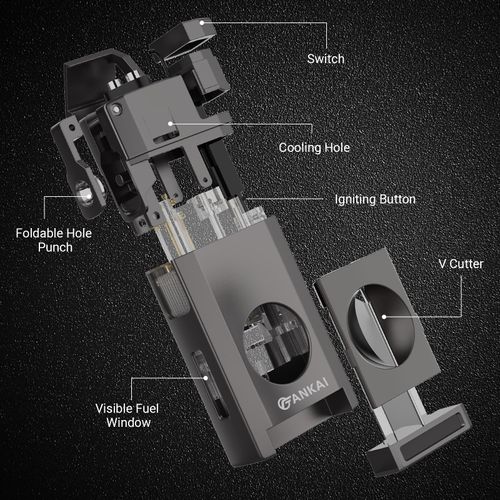FANKAI Cigar Lighter with Cigar V Cutter, Cigar Punch Accessories, Refillable Torch Lighter Double Jet Flame,Windproof Butane Lighters for Smoking,Cigar Gift for Men (Butane Not Included) (Gray)