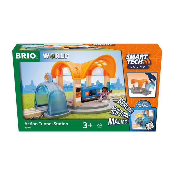 BRIO 33973 Smart Tech Sound Action Tunnel Station | Wooden Toy Train Set for Kids Age 3 and Up