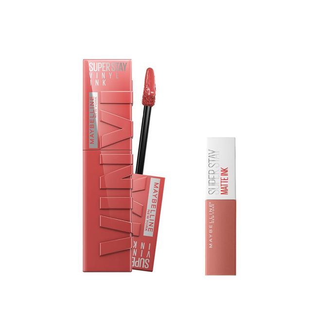 Maybelline New York Super Stay Vinyl Ink Uzun Süre Kalıcı Likit Parlak Ruj 15 Peachy & Mini Super Stay Matte Ink Likit Mat Ruj 65 Seductress Makyaj Seti