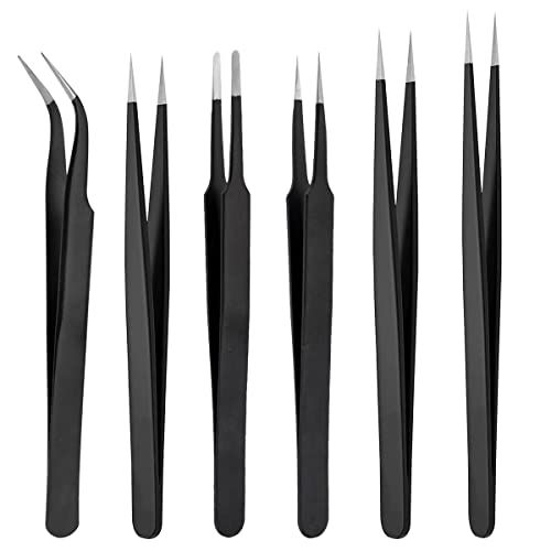 6 Pcs Professional Eyebrow Tweezers Kit, Eyebrows Plucking Tweezers, Stainless Steel Tweezer, Eyebrow Tweezers Set, Tweezers for Facial Hair Women, Tweezers Professional for Women and Men(Black)