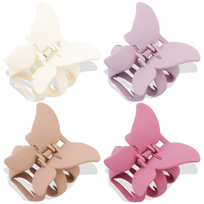 ATODEN Butterfly Hair Clips Octopus Claw Clips for Thick Hair 4Pcs Large Claw Clips 2.8 Inch Pink Hair Claws for Long Thick Medium Thin Hair Matte Big Claw Clips Aesthetic Jumbo Hair Clip Non-slip Jaw Clips Hair Clamps Cute Hair Accessories for Women Girl