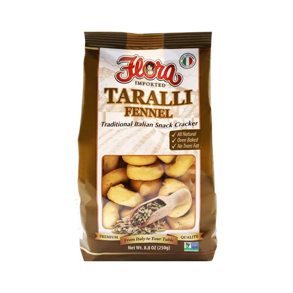 Taralli by Flora 8.5oz - Italian Snacks Cracker - All Natural Oven Baked - Savory Snack - Cholesterol Free - (Fennel)