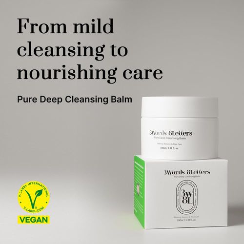 3words 8letters [3W8L] Pure Deep Cleansing Balm 3.38 oz | Makeup remover balm | Korean Skin care | Vegan Pore cleanser | Natural Deep Cleansing Balm for Sensitive & Dry skin