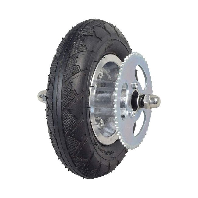 AlveyTech Front Wheel Assembly - Fits Razor Crazy Cart with Drift Bar (Versions 5 and up) Replacement 200x50 Rubber Tire, Inner Tube, Chain Sprocket, Axle, and Rim Parts for Kids Electric Carts