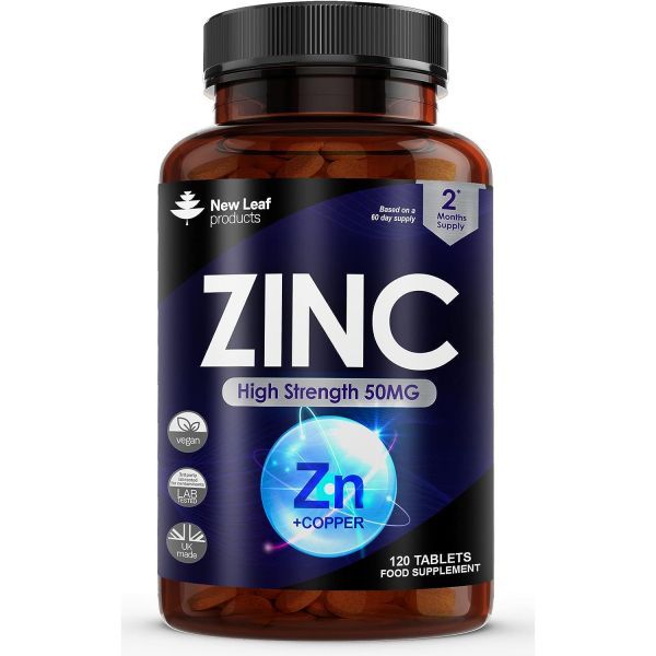 Zinc 50mg High Copper Tablets Pure Bone Health Strain Made in UK 120 Tablets, 120 Count (Pack of 1)