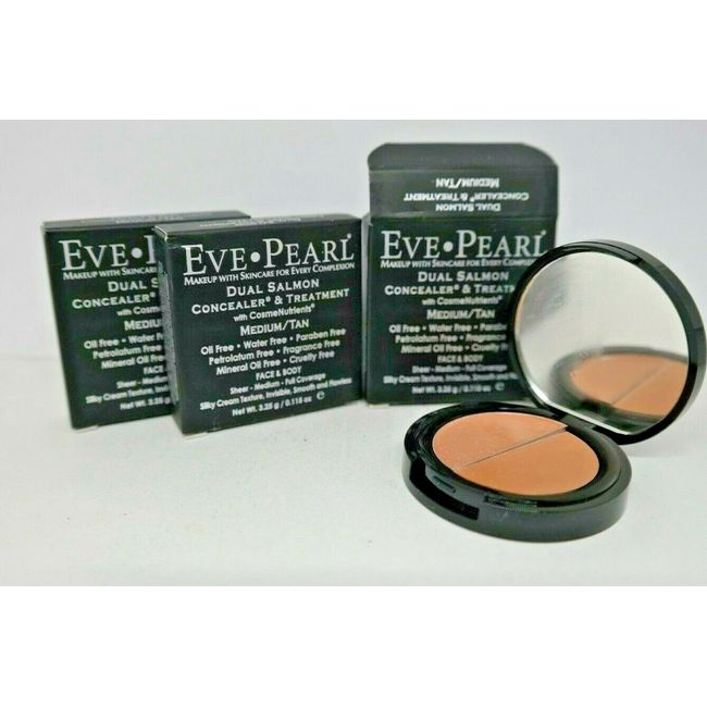 (LOT OF 3) EVE PEARL Dual Salmon Concealer & Treatment MEDIUM/TAN, NEW & BOXED