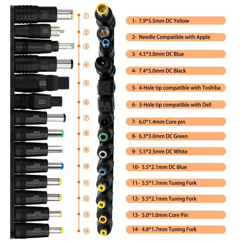 Universal DC Power Adapter Kits, KUOQIY 28 Type 5.5 X 2.1mm DC Barrel Jack Adapter, with 2 PCS Cable, for Laptop Notebook Power Supply, Compatible with Dell Toshiba Lenovo