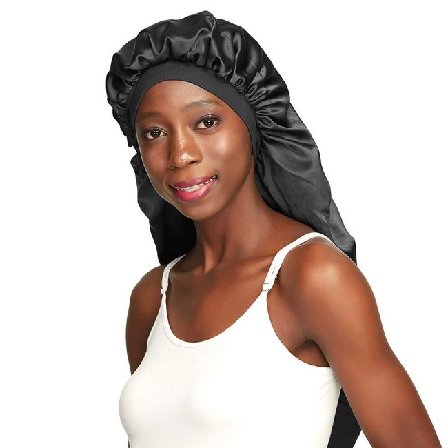 Long Braids Satin Bonnet Jumbo Sleep Cap to Protect Hair Black