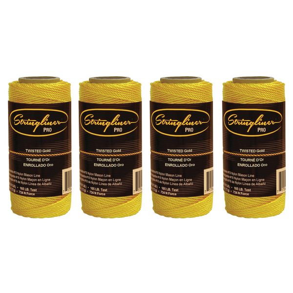 Stringliner 35000 Mason’s Line Replacement Rolls – 1/8 Lb. #18 Construction Replacement Roll Twisted Gold 135'. (4 Pack)