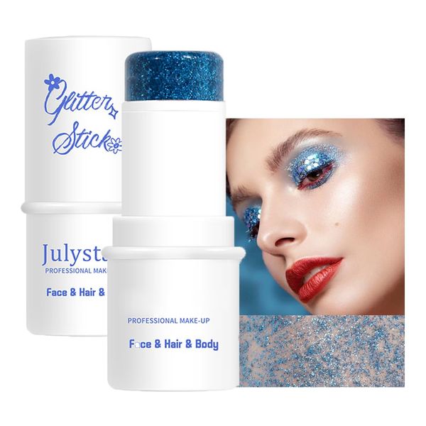 Gesicht Körper Glitter Stick, Meerjungfrau Gesicht Glitter Gel, Wasserdichter feiner Glitter für Gesicht/Körper/Haare/Augen/Lippe, Pailletten Farbe,Funkelndes Gesicht Glitter Make-up (#04 Blau)