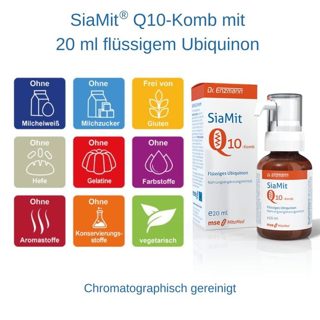 SiaMit Q10 Komb Ubiquinon Tropfen (20ml) rein vegan & hochdosiert, liposomal Coenzym Kaneka Q10, wirksamer als Kps & Pulver, unterstützt das Nerven & Immunsystem, mse Pharmazeutika Dr Enzmann