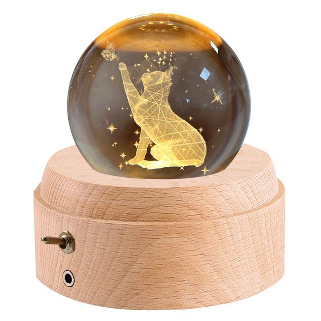 Mozalida Music Box, Cute Cat, Butterfly, Crystal, Ball, Christmas Gift, Snow Globe, Valentine's Day, Moon Lamp, Girlfriend, Indirect Lighting, Bedside Lamp, LED Light, USB Charging, Projection