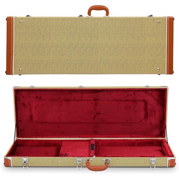 Electric Guitar Hard Case, Rectangle Wooden Hard-Shell Protective Carrying Case