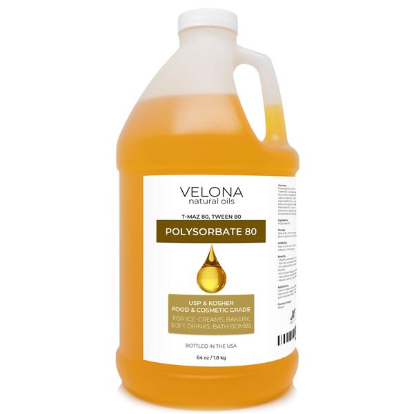Polysorbate 80 by velona - 64 oz | Solubilizer, Food & Cosmetic Grade | All Natural for Cooking, Skin Care and Bath Bombs, Sprays, Foam Maker | Use Today - Enjoy Results
