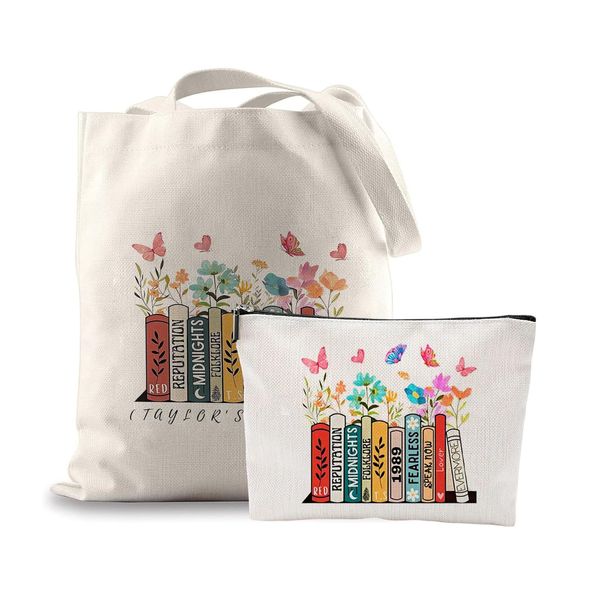 2pcs Canvas Tasche Jutebeutel Bedruckt Leinentasche Tragetasche Und Kosmetiktasche Stofftasche Aesthetic Baumwolltasche Ts Canvas Tote Bag für Musikliebhaber Sänger Fans Damen Freundin