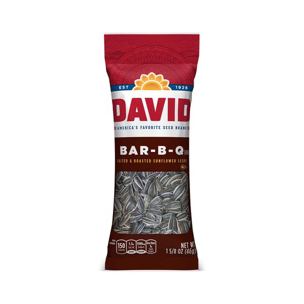 DAVID Roasted and Salted Bar-B-Q Sunflower Seeds, 1.625 oz, 12 Pack