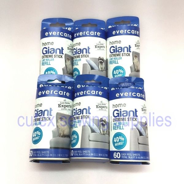 Evercare Giant Extreme Stick Lint Roller Remover, 60-Sheets Refill - 6 Rolls