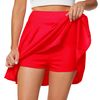 Afibi Women's Casual Basic Versatile Flared Pleated Mini Skater Skirt with Shorts (Medium, Red)