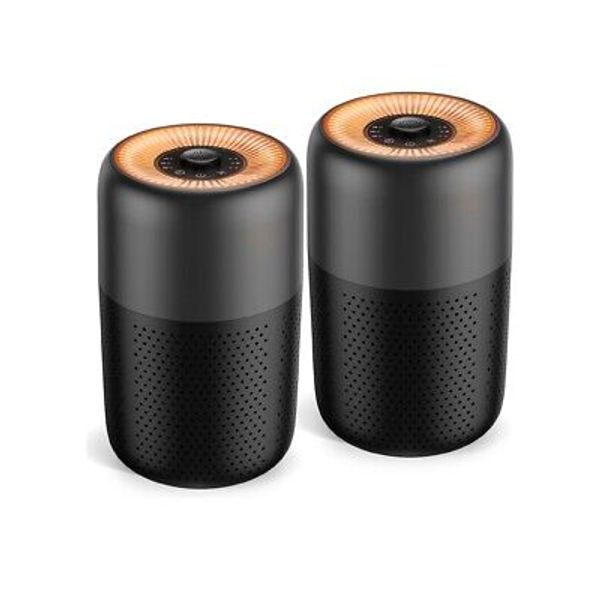 TPLMB Air Purifiers H13 HEPA Filters, Nightlight, Speed Control (2 Pack) Black