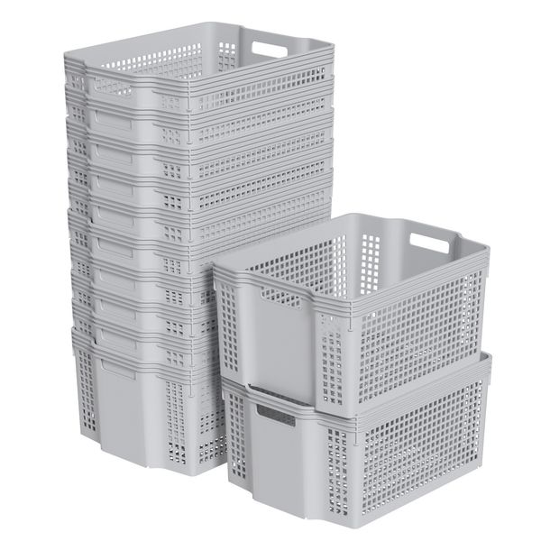Cand 12-Pcs Large Plastic Stackable Storage Basket Organizer for Pantry, Shelves