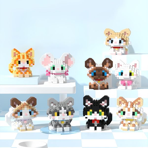 TIMCHESS Mini Cat Building Block Sets, 9 Style Cute Cat Building Blocks Miniature Cat Figurine Toys for Kids Birthday Party Favors Christmas Stocking Stuffers (Cat Building Block)