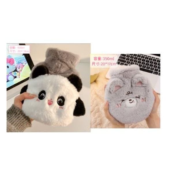 Plush Hot Water Bottle 2 Pcs 2-in-1 Cartoon Panda Hot Water Bag Cute Bear Hot Water Bag Animal Hot Water Bottle for Back Pain Cramps Neck Waist Legs Relief Menstrual（500+350ml