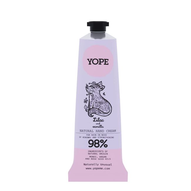 YOPE Natürliche Handcreme Flieder und Vanille ist die perfekte Kosmetik für die Haut, die Erneuerung und Stärkung braucht 50ml