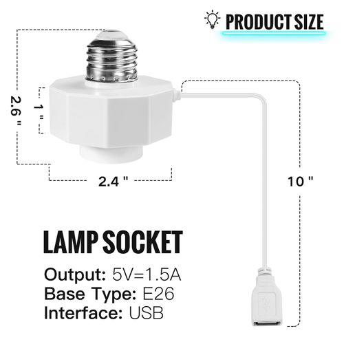 Light Socket Outlet Adapter with USB Port, Porch Light Socket for Use with Smart Bulbs, Light Bulb Socket Extender Compatible with Wyze Cam v3, Blink Mini, LED Light Strips 5V 1.5A (2-Pack)