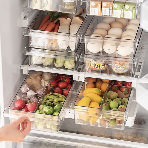 Refrigerator Organizer Bins - Clear Plastic Container Drawer for Egg Vegetable Fruit Snack Drink Food, Home Essentials Organization and Storage for Fridge Kitchen Cabinet Pantry Freezer