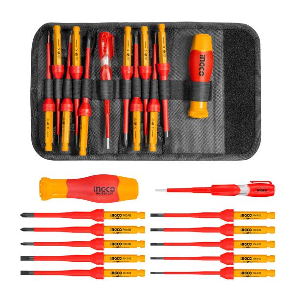 INGCO 12Pcs Interchangeable Insulated Screwdriver Set 10,00V with GS, VDE Certification Electrician Screwdriver HKISD1201