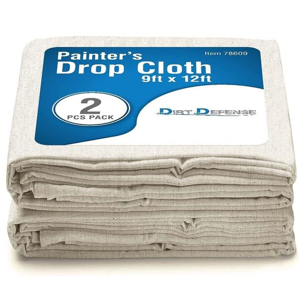 Pack of 2: All Purpose Canvas Drop Cloth Cotton Tarp 9x12 Large Canvas Tarp f...