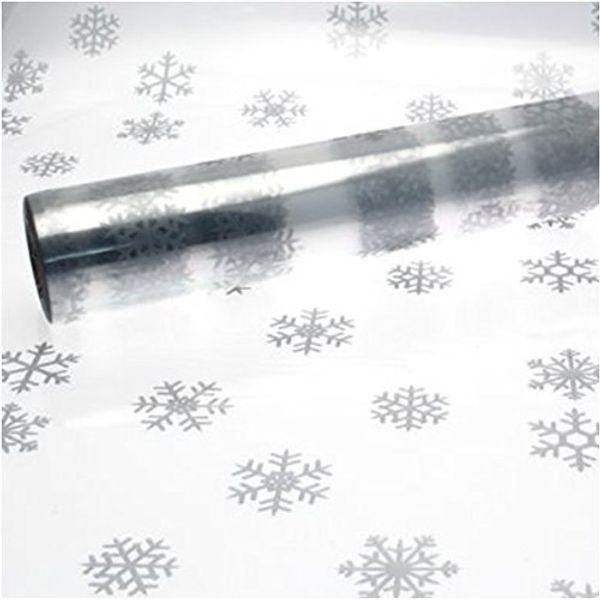 5M x 80cm Length Christmas Clear Cellophane Gift Wrap Silver Snowflake Design