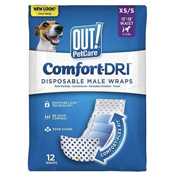 OUT! PetCare Disposable Male Dog Diapers 12 count Absorbent Wraps Pet Care XS/S