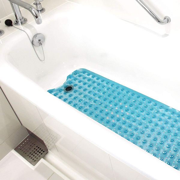 HealthSmart Bath Mat Extra Large No Slip Shower & Bathtub Mat with Suction Cups and Drain Holes for Anti-slip Grip, Machine Washable, Extra Large, 40 x 15.5, Blue