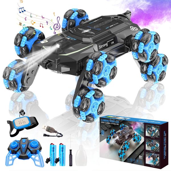 8WD Gesture Sensing Stunt RC Cars - 2.4Ghz 360° Rotation Remote Control Car with Spray, Light & Sound, Transform Drift Climbing Racing Vehicle, Birthday Toys for Ages 8-13 Boys Girls